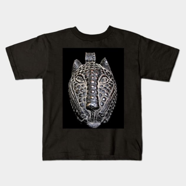 Benin Bronze Leopard Head Mask Kids T-Shirt by photoclique